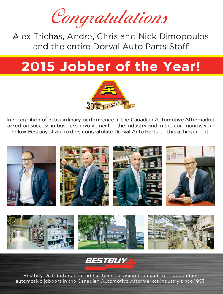 Dorval Auto Parts awarded 2015 Jobber of the Year! Bestbuy